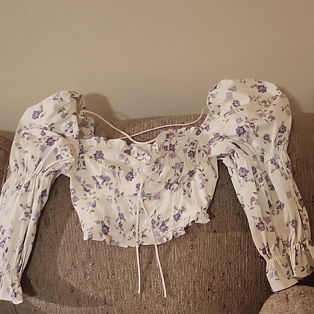 For Love And Lemons White and Purple Floral Blouse